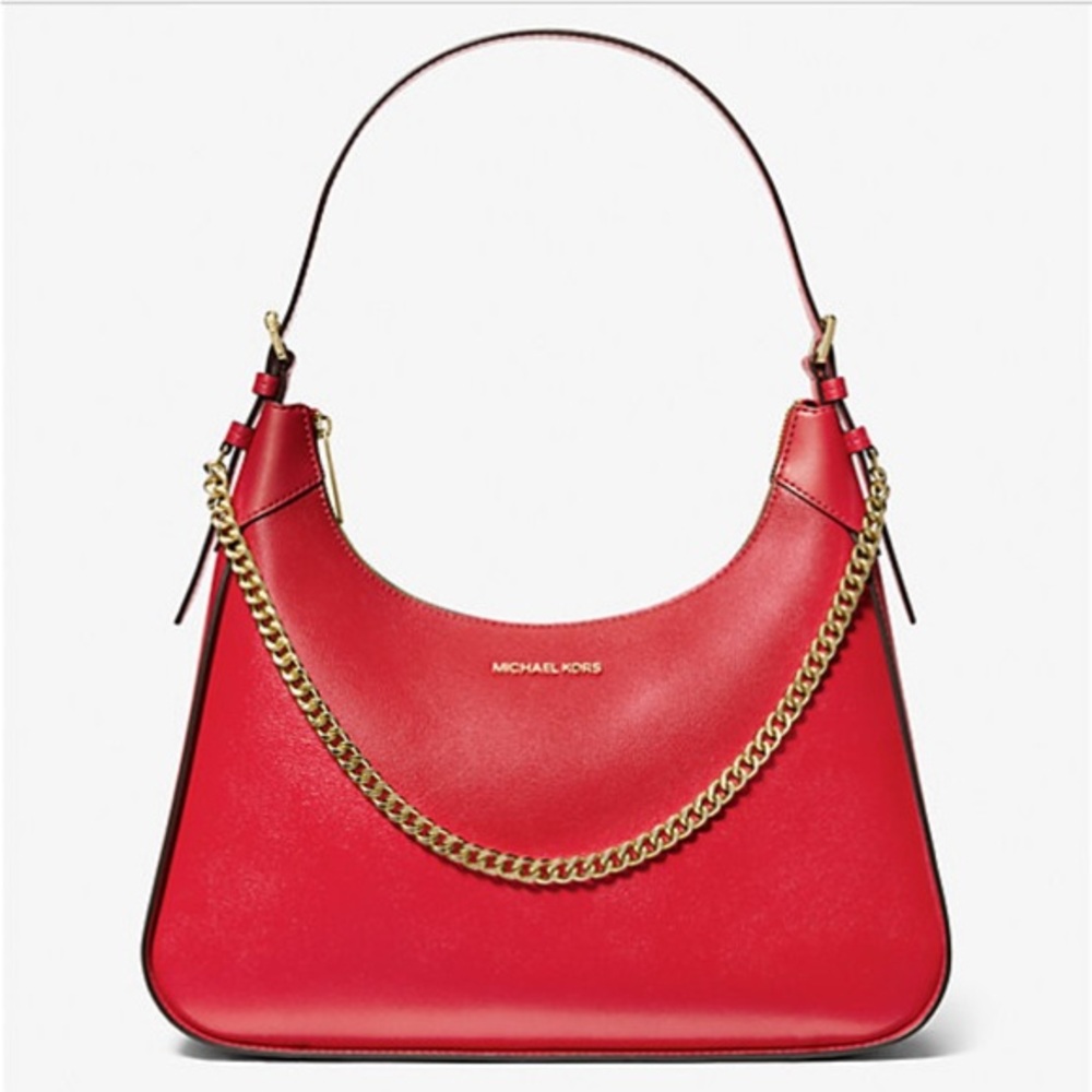 🟠NWT MICHAEL KORS Wilma Large Leather Shoulder Bag in Red